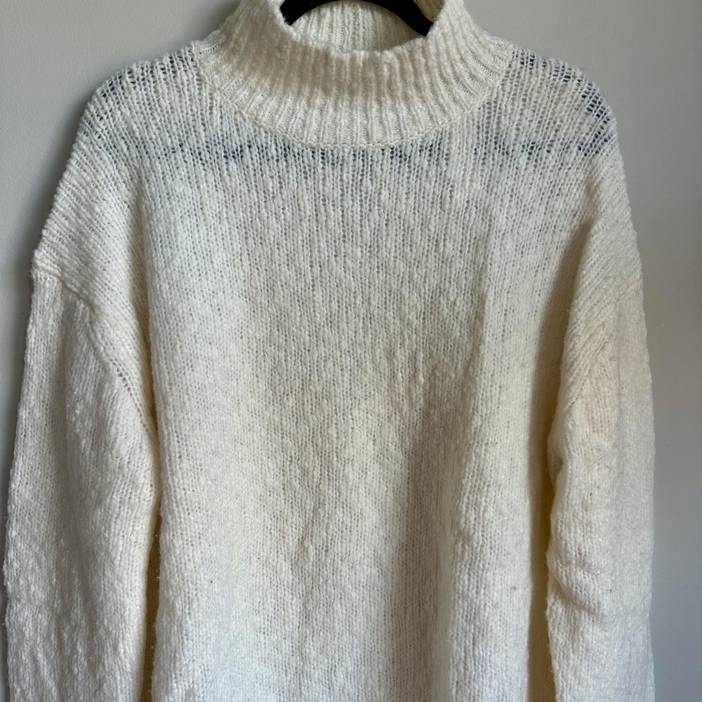 Vince Sweater Womens Large Cream Ivory‎ Turtleneck Wool Blend Ribbed Chunky NWT - Picture 2 of 10